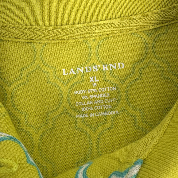 Lands'‎ End Women's Lime Geometric Print Polo Shirt Size XL Preppy Resort Tennis - Picture 6 of 11